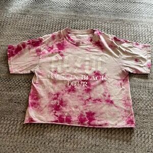 Pink ac/dc rock band concert tee raw edge